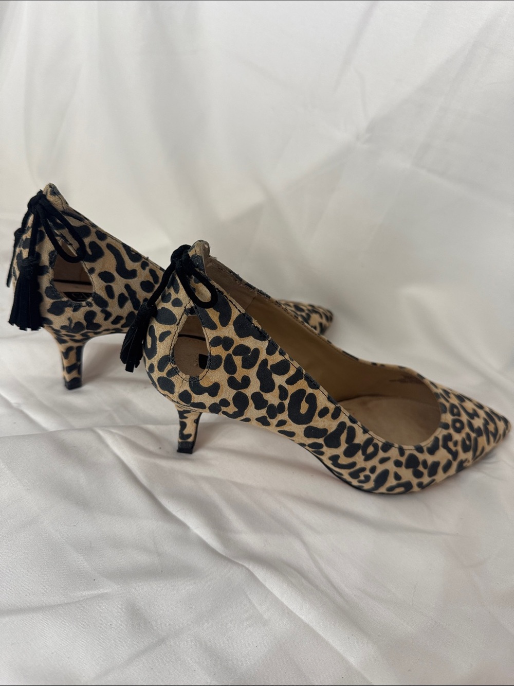Leopard Print Pointed Toe Kitten Heel Pumps - Black & Tan